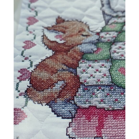 Tobin baby Quilt Cross Stitch Kit-36x43” T21701 NOS praying girl kitten rabbit - Picture 5 of 11